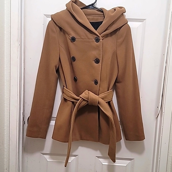 ZARA BASIC WOMEN'S WOOL HOODIE MID-LENGTH IN BROWN SIZE SMALL - Picture 2 of 14